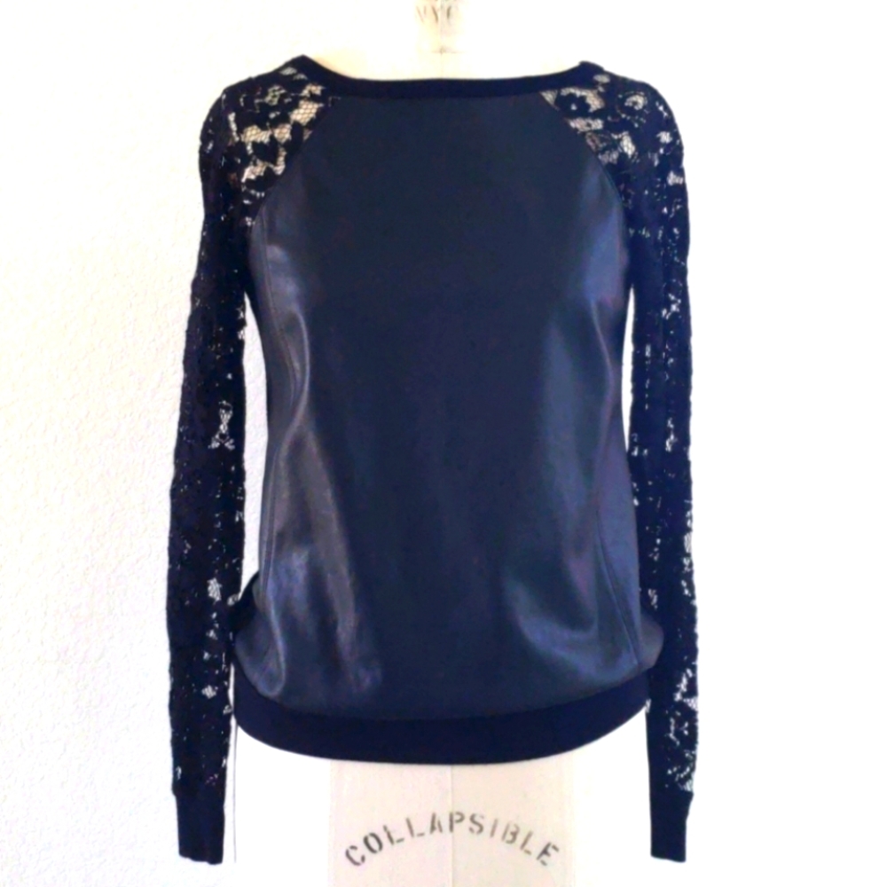 Bailey 44 Faux Leather and Lace Top